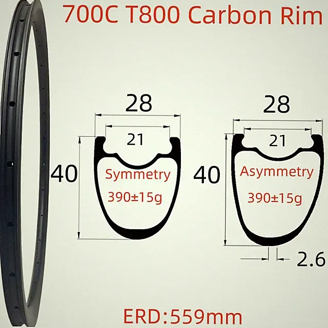 700C Gravel Bike Carbon Fiber Rim 28mmx40mm 24 28H Tubeless Road Bicycle Wheels