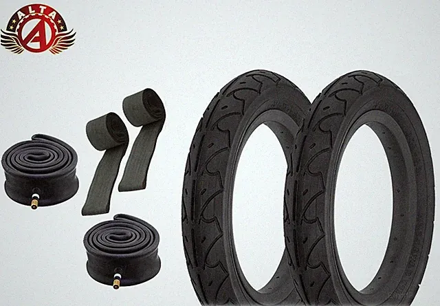 ALTA BICYCLE 12" 1/2" x 2 1/4" BLACK SLICK/SMOOTH TIRES W/ HEAVYDUTY TUBES.