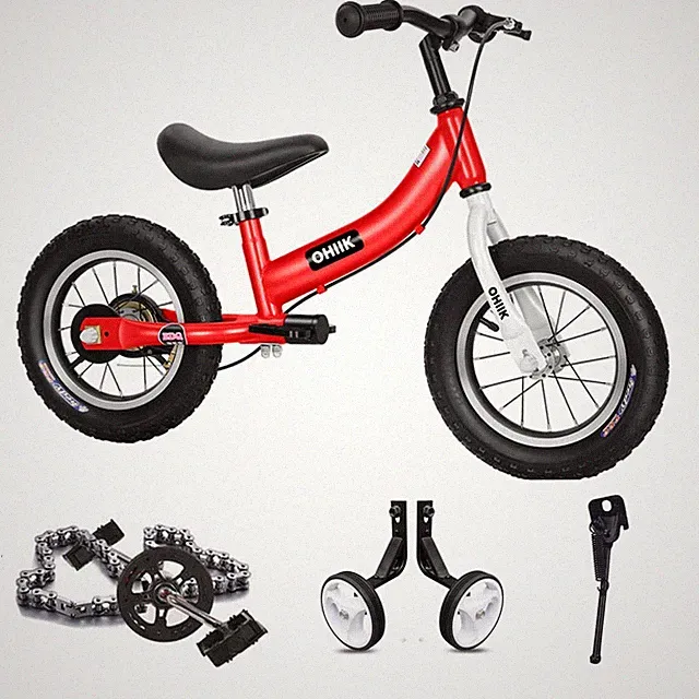 Balance Bike 12 in 1 Kids 12 inch Red with Pedal Kit Training Wheels OHIIK Years