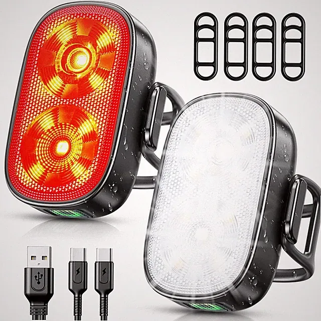 Bike Lights, Ultra-Slim USB-Rechargeable Bike Lights Front and Back, 5+6 Ligh...
