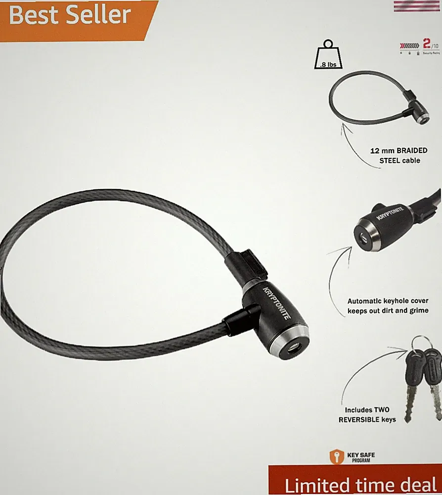 Multi-Use KryptoFlex 12mm Bike Lock Cable - Key and Combination Lock Options